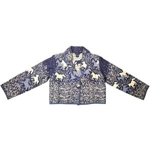 Hokus Pokus Horse Print‎ Knit Blazer Blue Cream Western Cottagecore Equestrian